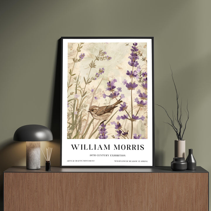 William Morris Sparrow Bird Wall Art Lavender Botanical Print Vintage Cottagecore Meadow Decor Arts And Crafts Poster Artwork for Home