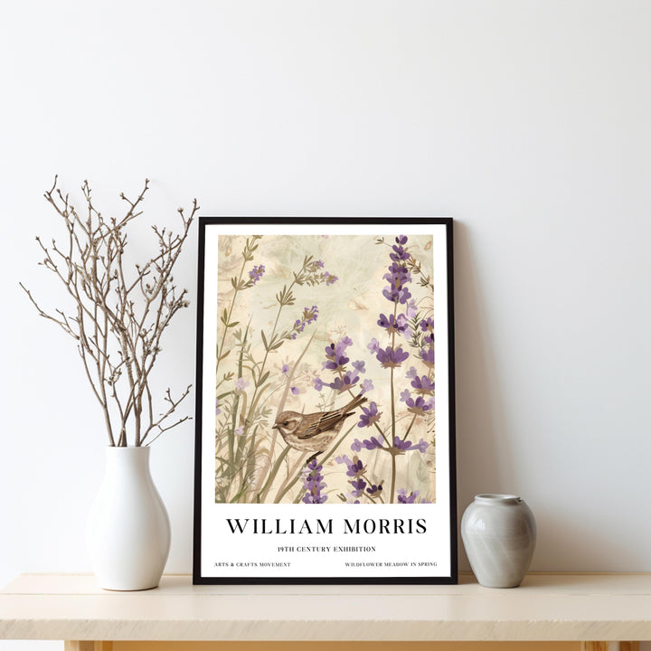 William Morris Sparrow Bird Wall Art Lavender Botanical Print Vintage Cottagecore Meadow Decor Arts And Crafts Poster Artwork for Home