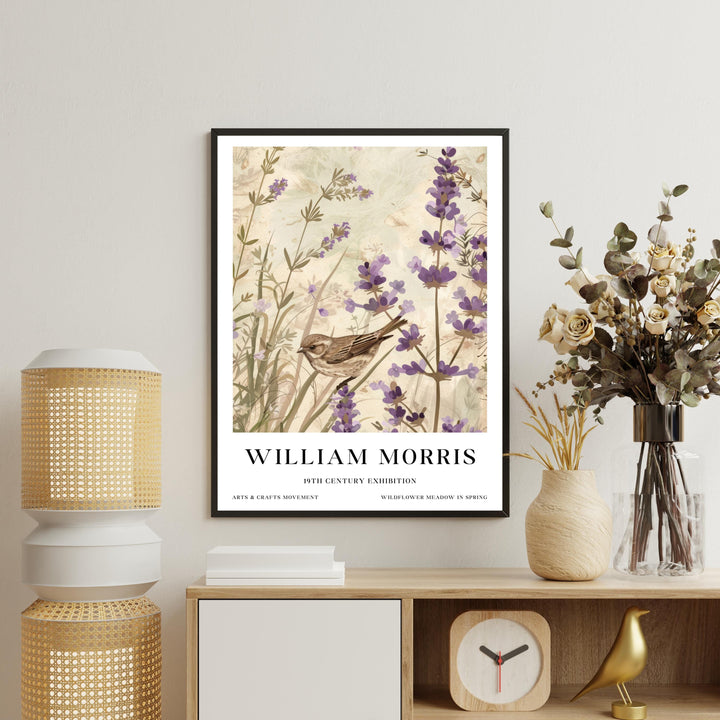 William Morris Sparrow Bird Wall Art Lavender Botanical Print Vintage Cottagecore Meadow Decor Arts And Crafts Poster Artwork for Home
