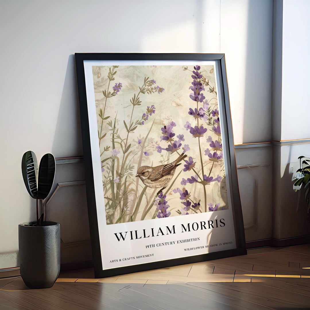 William Morris Sparrow Bird Wall Art Lavender Botanical Print Vintage Cottagecore Meadow Decor Arts And Crafts Poster Artwork for Home