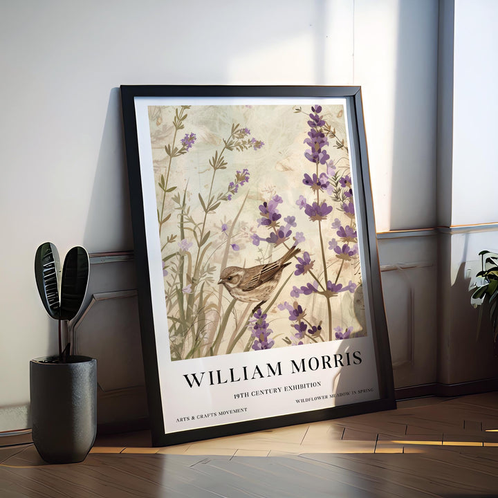 William Morris Sparrow Bird Wall Art Lavender Botanical Print Vintage Cottagecore Meadow Decor Arts And Crafts Poster Artwork for Home