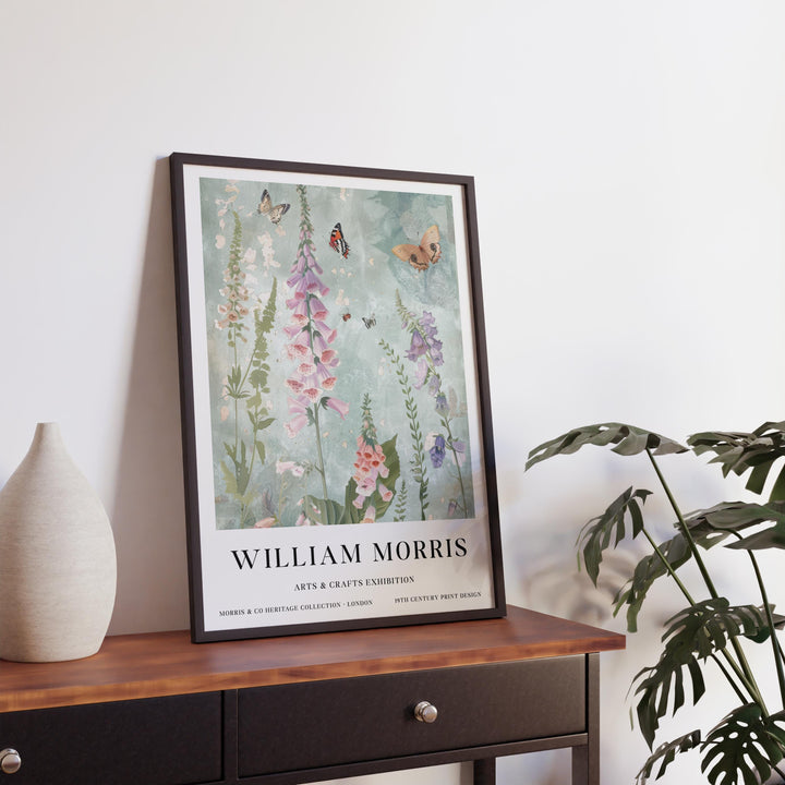 William Morris Foxglove Botanical Wall Art Butterfly Print Vintage Cottagecore Floral Decor Arts And Crafts Poster Artwork for Home