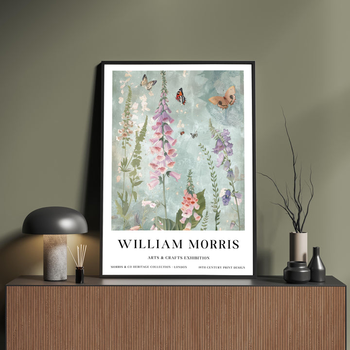 William Morris Foxglove Botanical Wall Art Butterfly Print Vintage Cottagecore Floral Decor Arts And Crafts Poster Artwork for Home