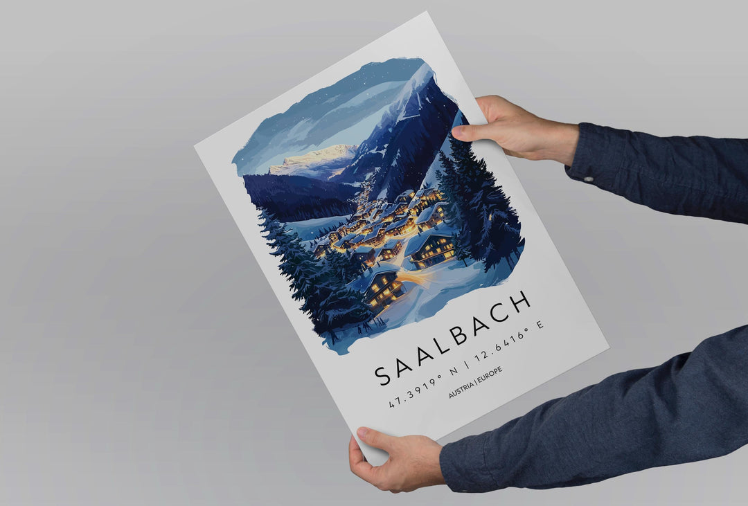 Saalbach Travel Print Saalbach Wall Decor Austria Saalbach Art Saalbach Wall Art Austrian Alps Poster Gift for Ski Lovers