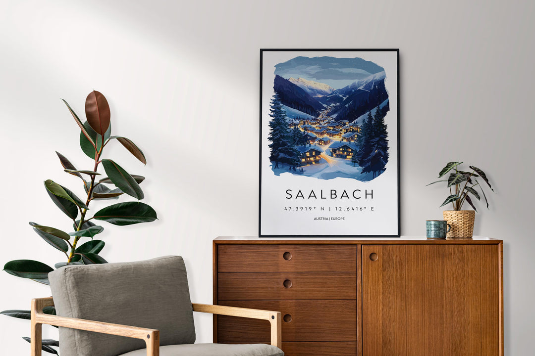 Saalbach Travel Print Saalbach Wall Decor Austria Saalbach Art Saalbach Wall Art Austrian Alps Poster Gift for Ski Lovers