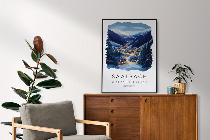 Saalbach Travel Print Saalbach Wall Decor Austria Saalbach Art Saalbach Wall Art Austrian Alps Poster Gift for Ski Lovers