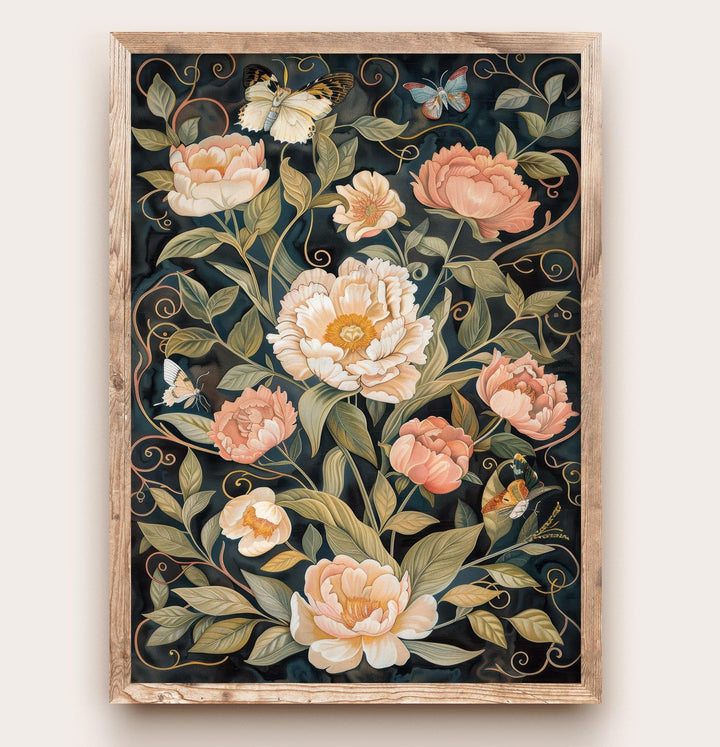 William Morris Dark Floral Butterfly Wall Art Vintage Botanical Print Cottagecore Decor Arts And Crafts Nature Poster Artwork for Home