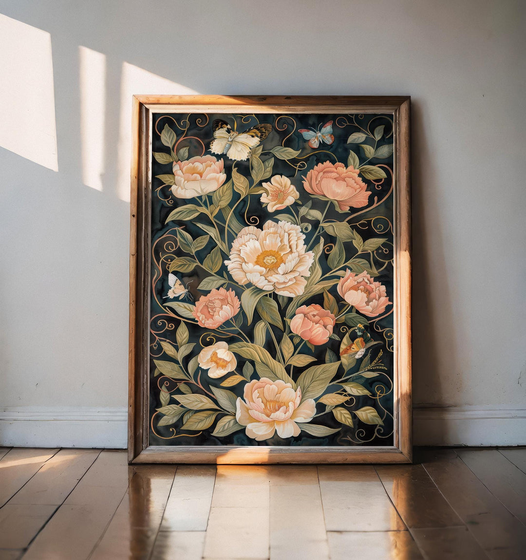 William Morris Dark Floral Butterfly Wall Art Vintage Botanical Print Cottagecore Decor Arts And Crafts Nature Poster Artwork for Home