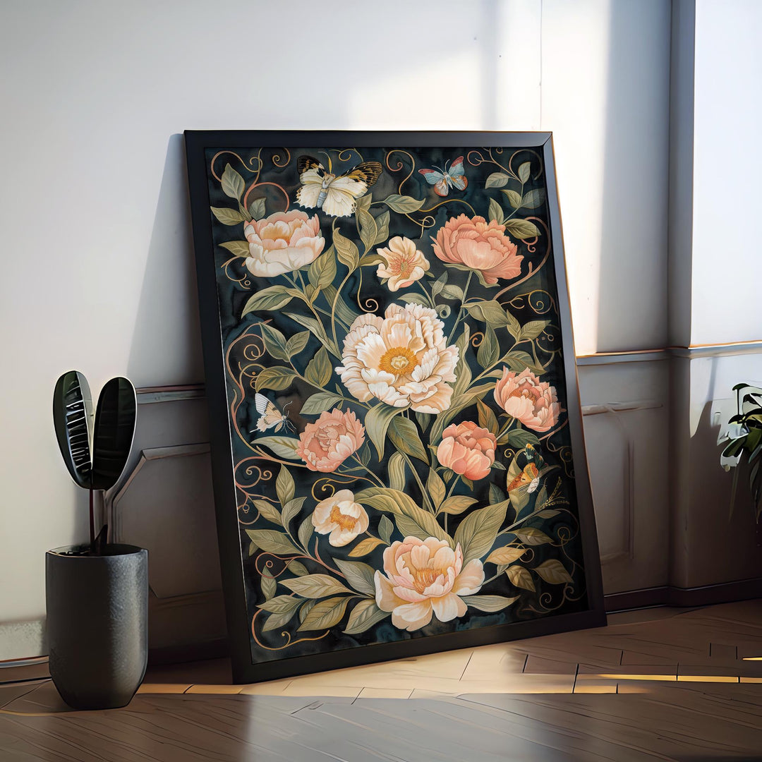 William Morris Dark Floral Butterfly Wall Art Vintage Botanical Print Cottagecore Decor Arts And Crafts Nature Poster Artwork for Home