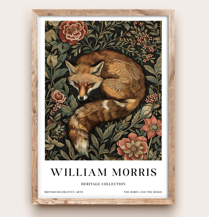 William Morris Sleeping Fox Wall Art Woodland Animal Vintage Botanical Print Cottagecore Decor Arts And Crafts Poster Artwork for Home