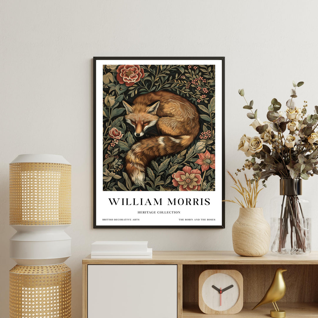 William Morris Sleeping Fox Wall Art Woodland Animal Vintage Botanical Print Cottagecore Decor Arts And Crafts Poster Artwork for Home