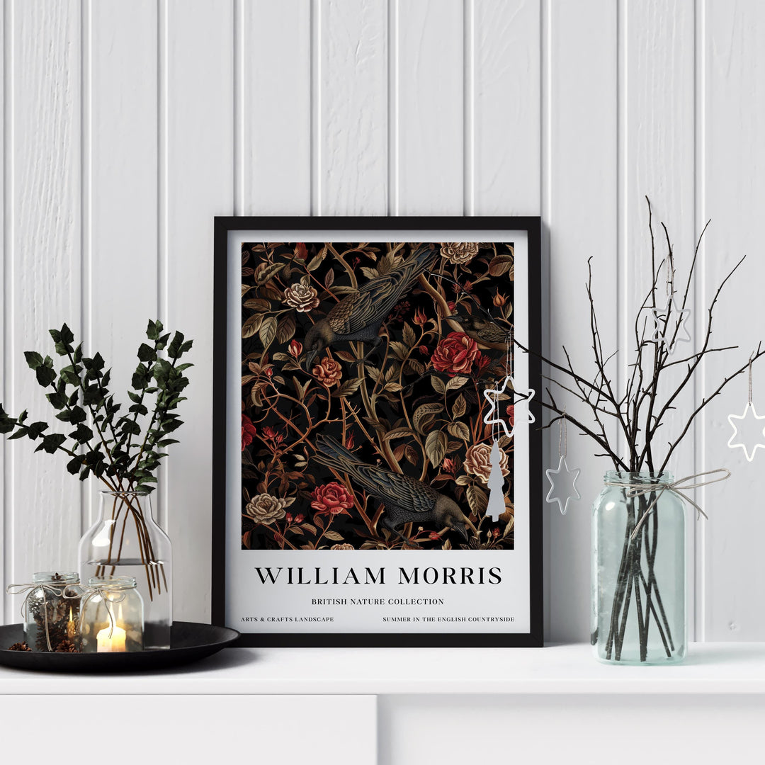 William Morris Raven Crow Wall Art Dark Floral Botanical Print Gothic Cottagecore Decor Arts And Crafts Nature Poster Artwork for Home
