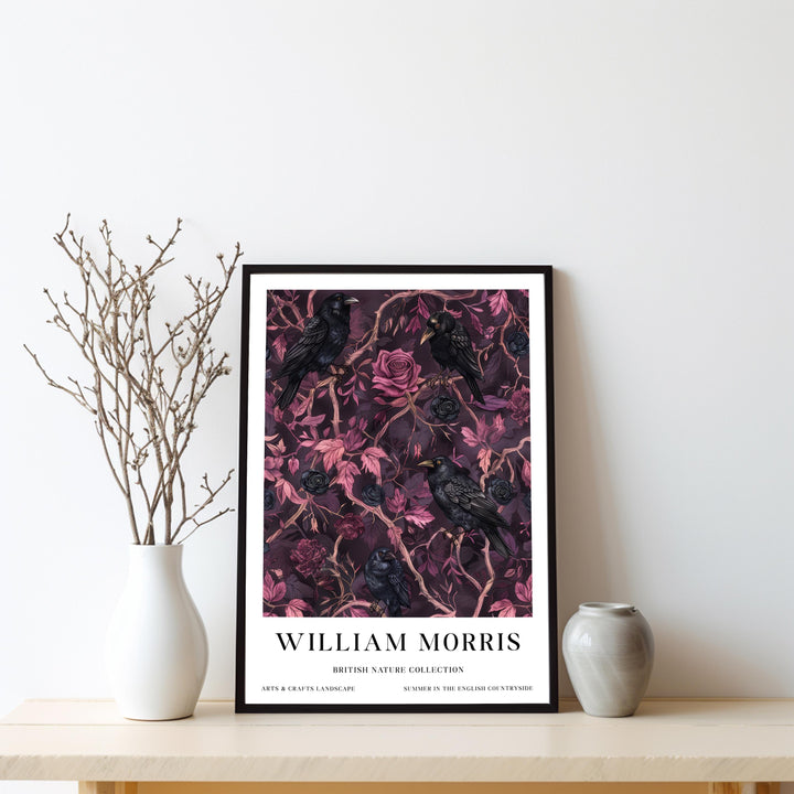 William Morris Raven Wall Art Pink Dark Floral Botanical Print Gothic Cottagecore Decor Arts And Crafts Poster Artwork for Home