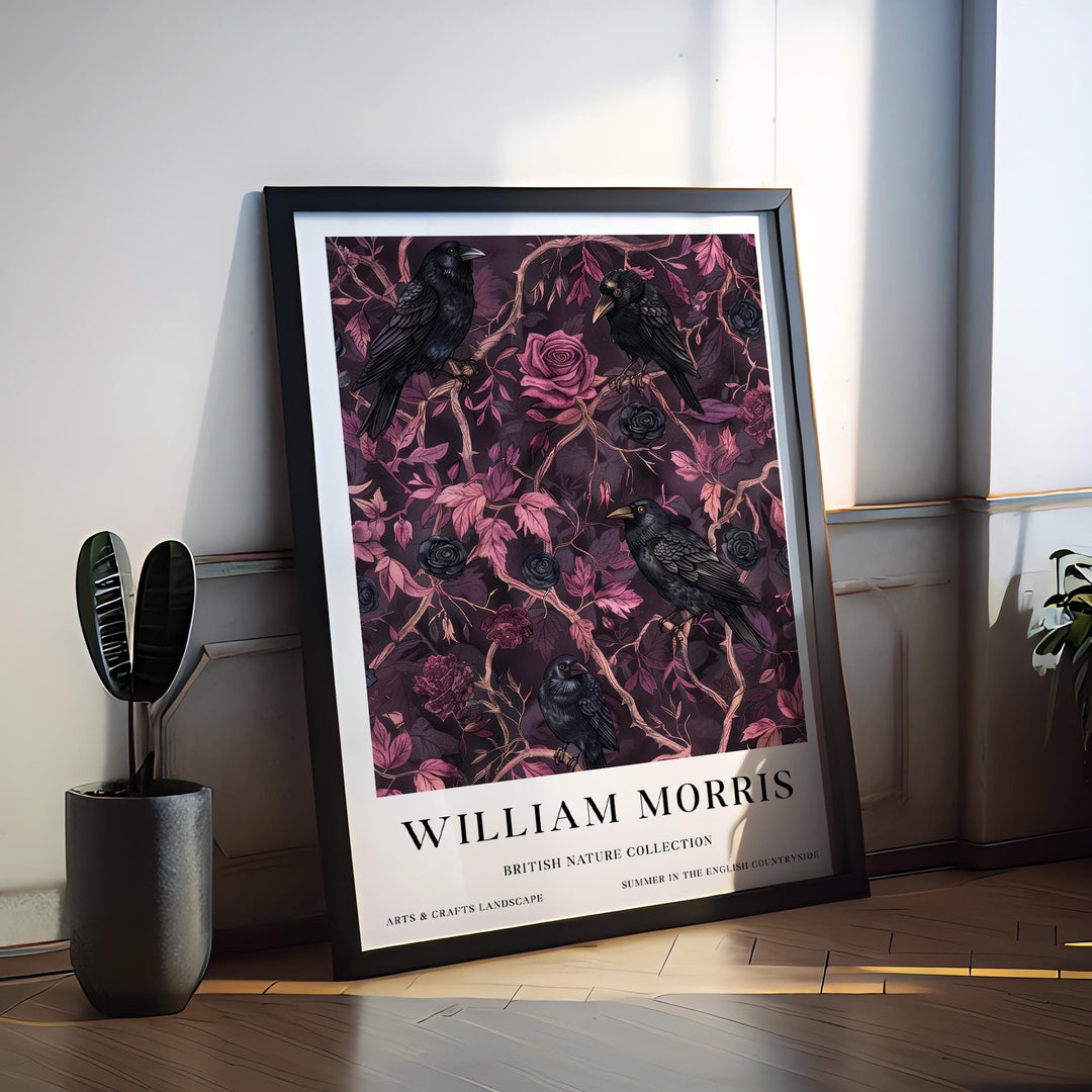 William Morris Raven Wall Art Pink Dark Floral Botanical Print Gothic Cottagecore Decor Arts And Crafts Poster Artwork for Home