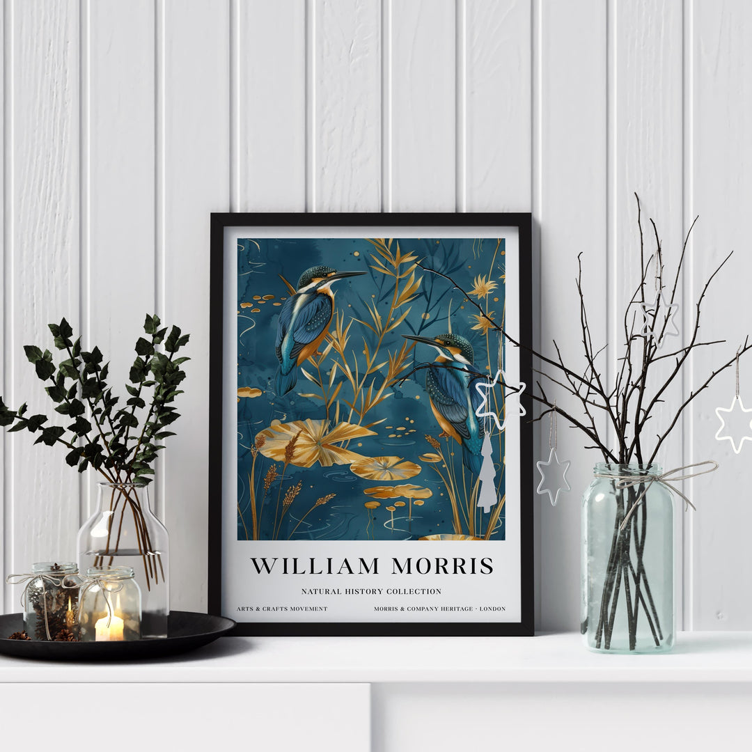William Morris Kingfisher Bird Wall Art Blue Gold Botanical Print Vintage Nature Cottagecore Decor Arts And Crafts Poster Artwork for Home