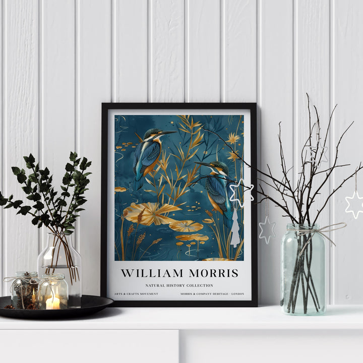 William Morris Kingfisher Bird Wall Art Blue Gold Botanical Print Vintage Nature Cottagecore Decor Arts And Crafts Poster Artwork for Home