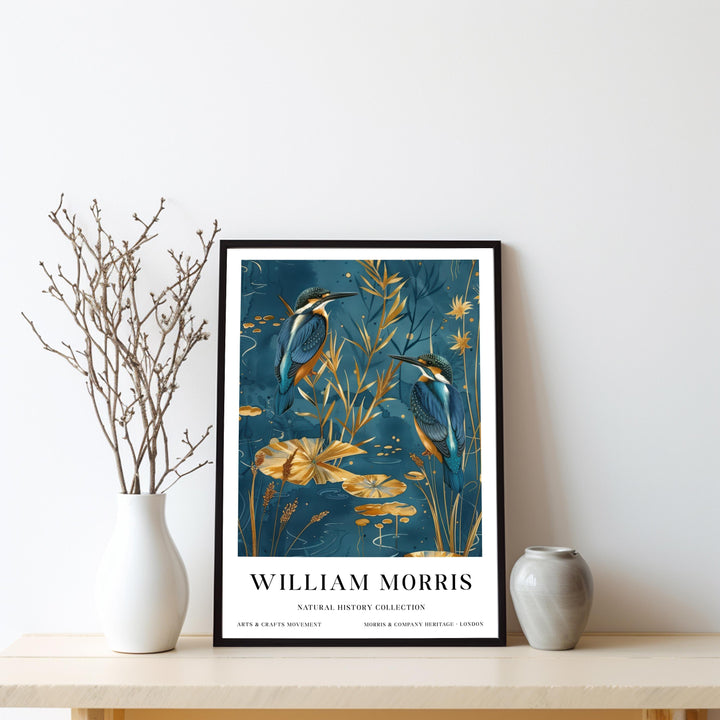William Morris Kingfisher Bird Wall Art Blue Gold Botanical Print Vintage Nature Cottagecore Decor Arts And Crafts Poster Artwork for Home