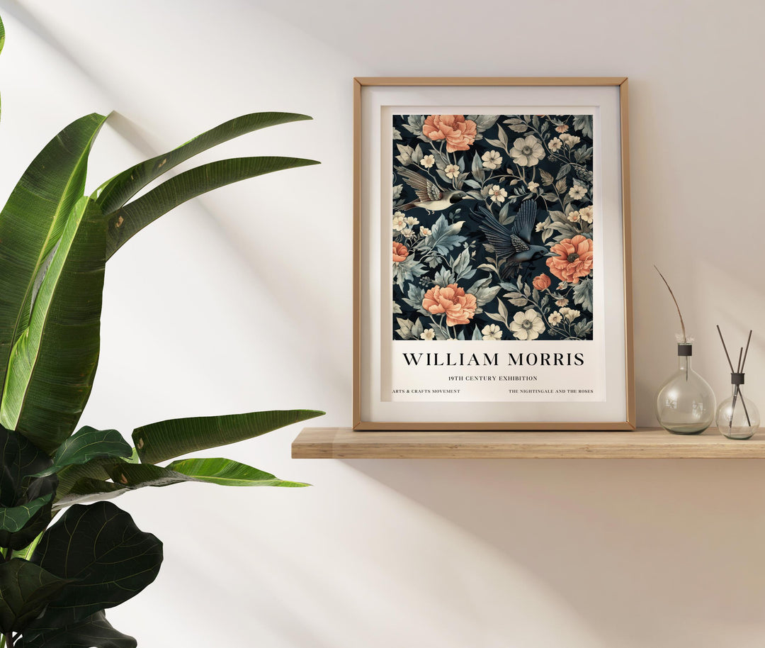 William Morris Hummingbird Bird Wall Art Dark Floral Botanical Print Vintage Cottagecore Decor Arts And Crafts Poster Artwork for Home