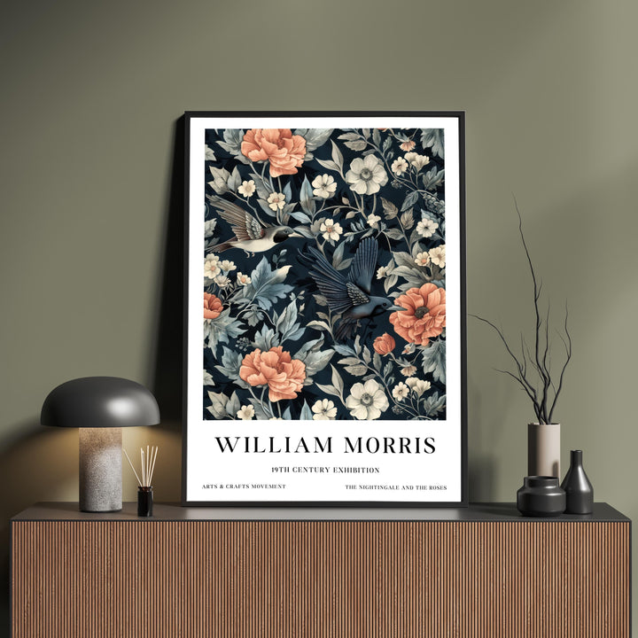 William Morris Hummingbird Bird Wall Art Dark Floral Botanical Print Vintage Cottagecore Decor Arts And Crafts Poster Artwork for Home