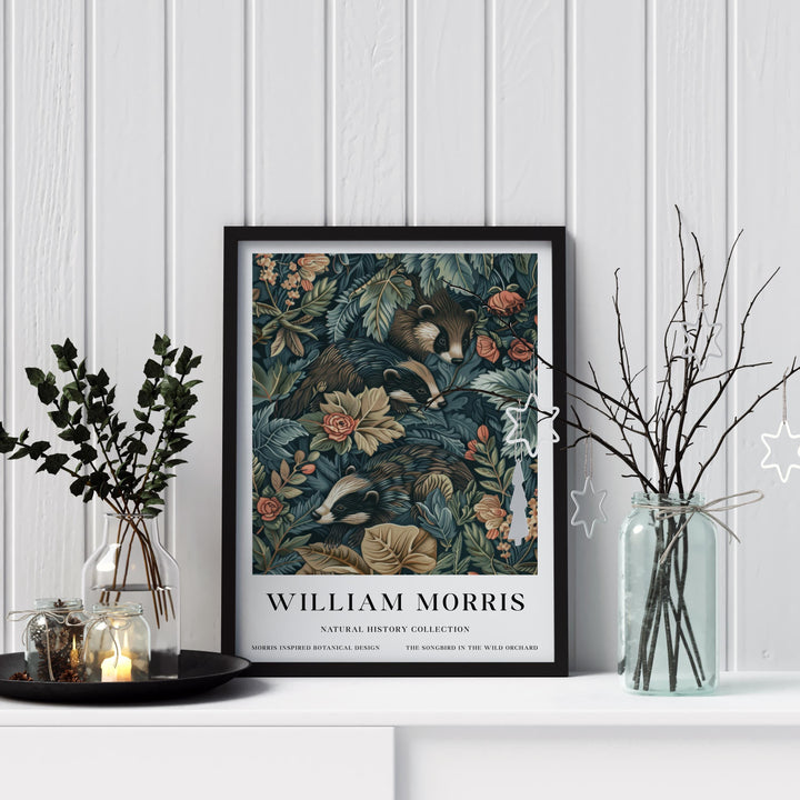 William Morris Badger Wall Art Woodland Animal Vintage Botanical Print Cottagecore Forest Decor Arts And Crafts Poster Artwork for Home