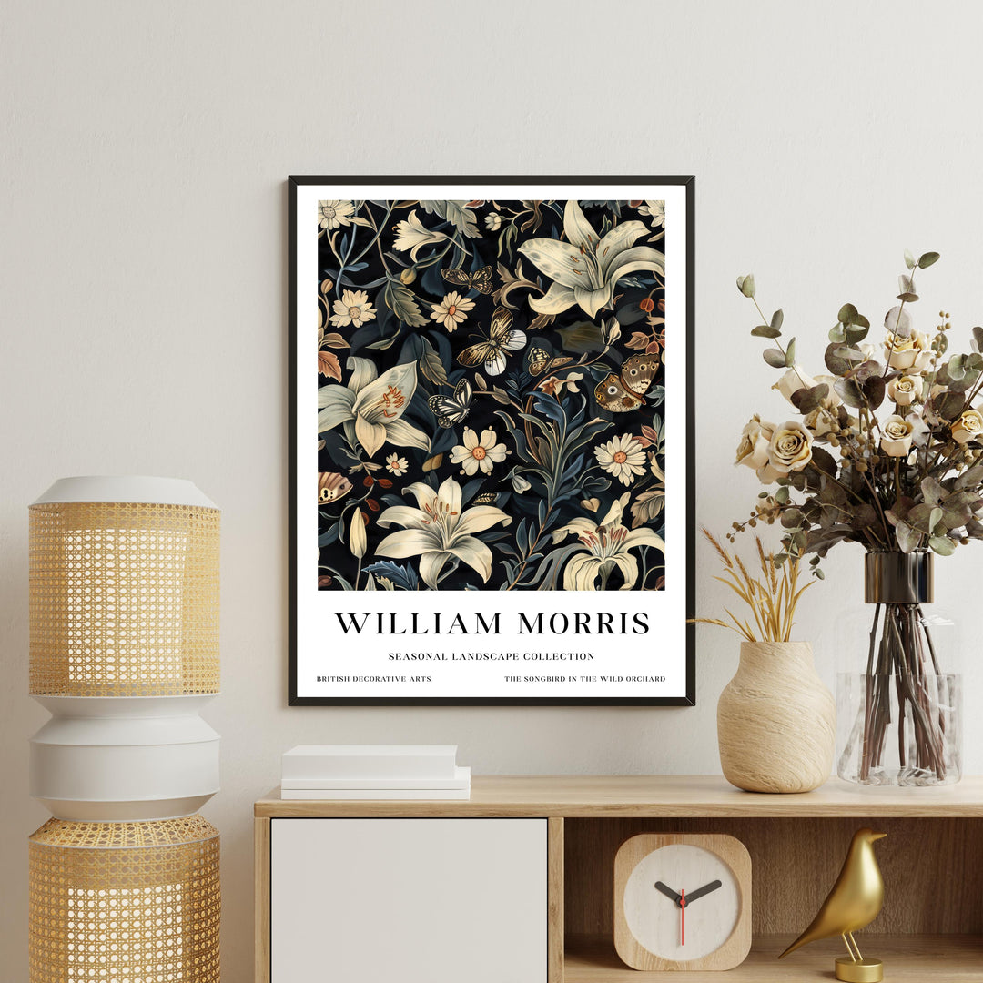 William Morris Lily Butterfly Wall Art Dark Floral Botanical Print Vintage Cottagecore Decor Arts And Crafts Poster Artwork for Home
