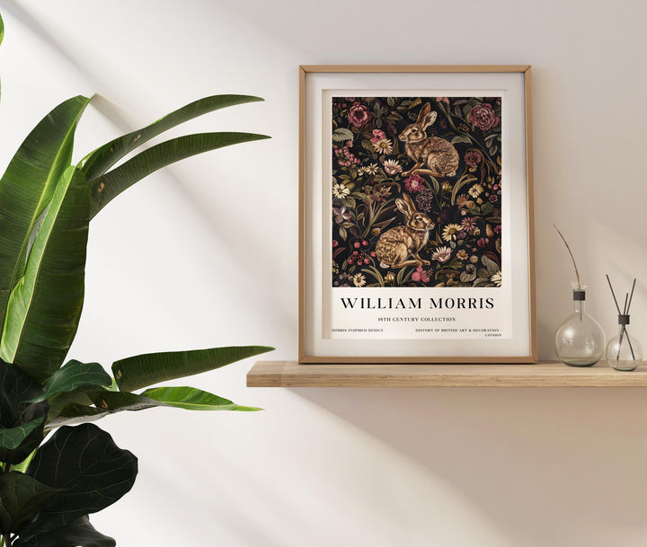 William Morris Hare Rabbit Wall Art Woodland Animal Dark Floral Botanical Print Cottagecore Decor Arts And Crafts Poster Artwork for Home