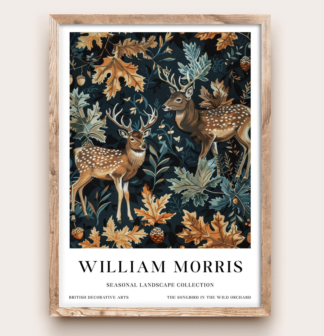 William Morris Deer Stag Wall Art Woodland Animal Autumn Botanical Print Cottagecore Forest Decor Arts And Crafts Poster Artwork for Home