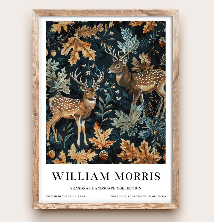 William Morris Deer Stag Wall Art Woodland Animal Autumn Botanical Print Cottagecore Forest Decor Arts And Crafts Poster Artwork for Home