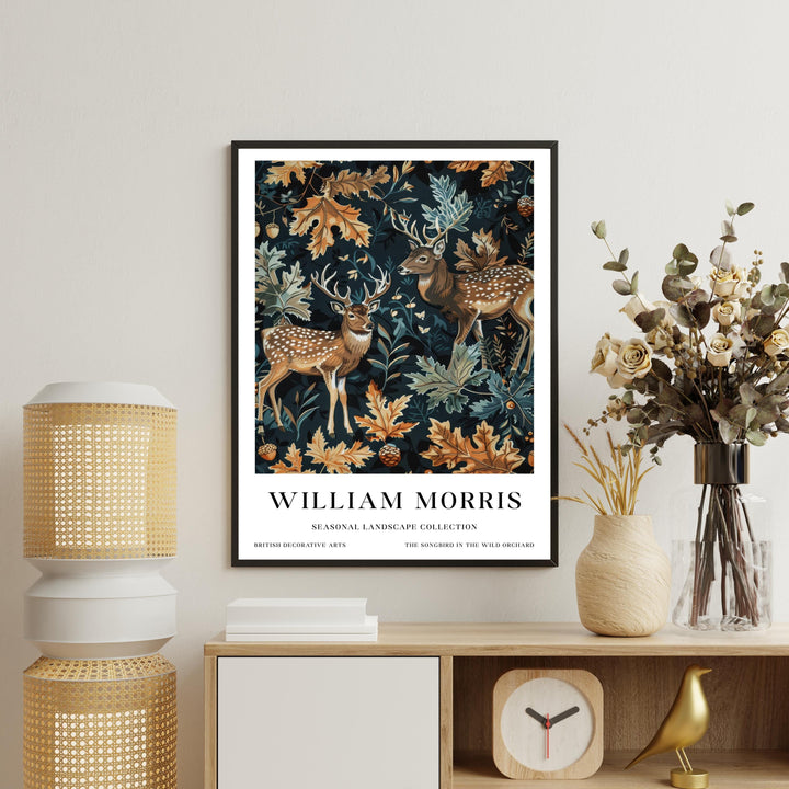 William Morris Deer Stag Wall Art Woodland Animal Autumn Botanical Print Cottagecore Forest Decor Arts And Crafts Poster Artwork for Home