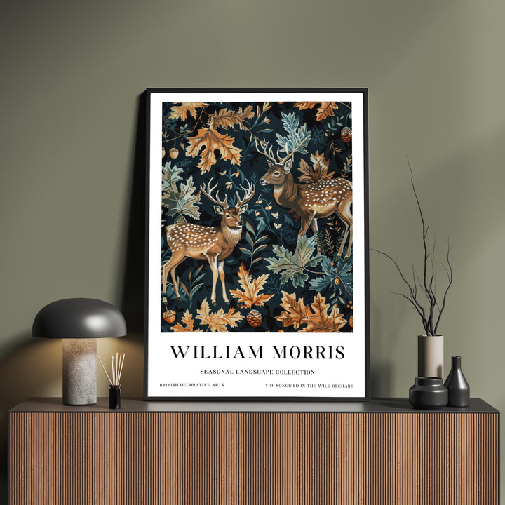 William Morris Deer Stag Wall Art Woodland Animal Autumn Botanical Print Cottagecore Forest Decor Arts And Crafts Poster Artwork for Home