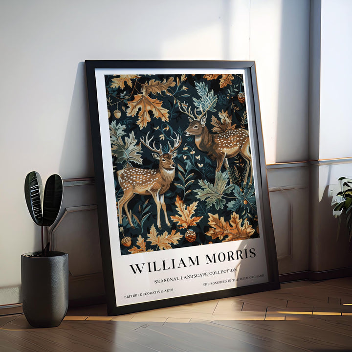 William Morris Deer Stag Wall Art Woodland Animal Autumn Botanical Print Cottagecore Forest Decor Arts And Crafts Poster Artwork for Home