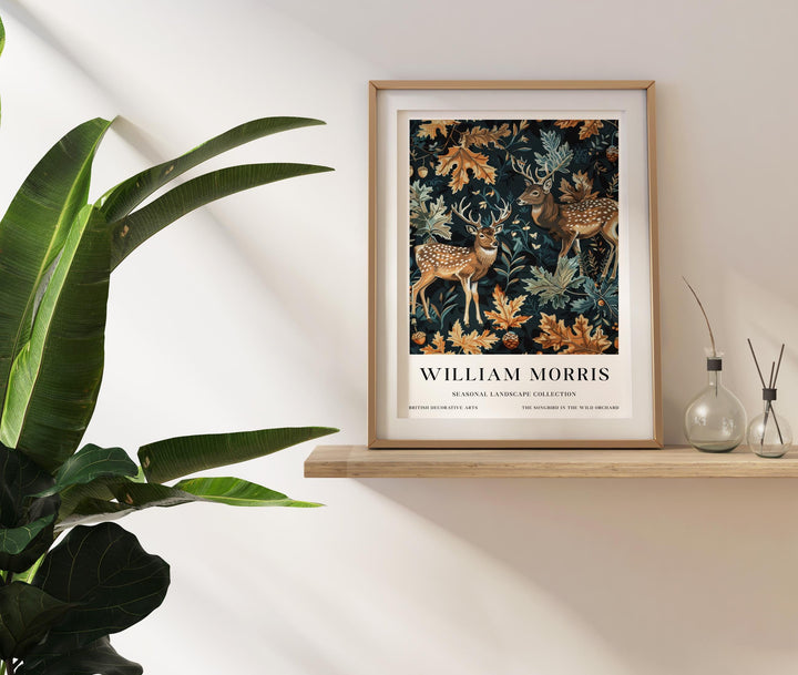William Morris Deer Stag Wall Art Woodland Animal Autumn Botanical Print Cottagecore Forest Decor Arts And Crafts Poster Artwork for Home