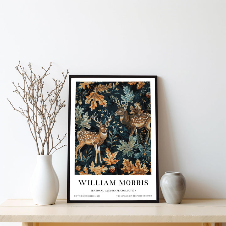 William Morris Deer Stag Wall Art Woodland Animal Autumn Botanical Print Cottagecore Forest Decor Arts And Crafts Poster Artwork for Home