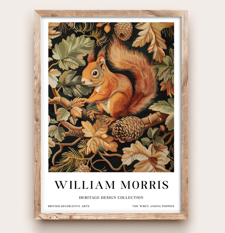 William Morris Red Squirrel Wall Art Woodland Animal Vintage Botanical Print Cottagecore Forest Decor Arts Crafts Poster Artwork for Home