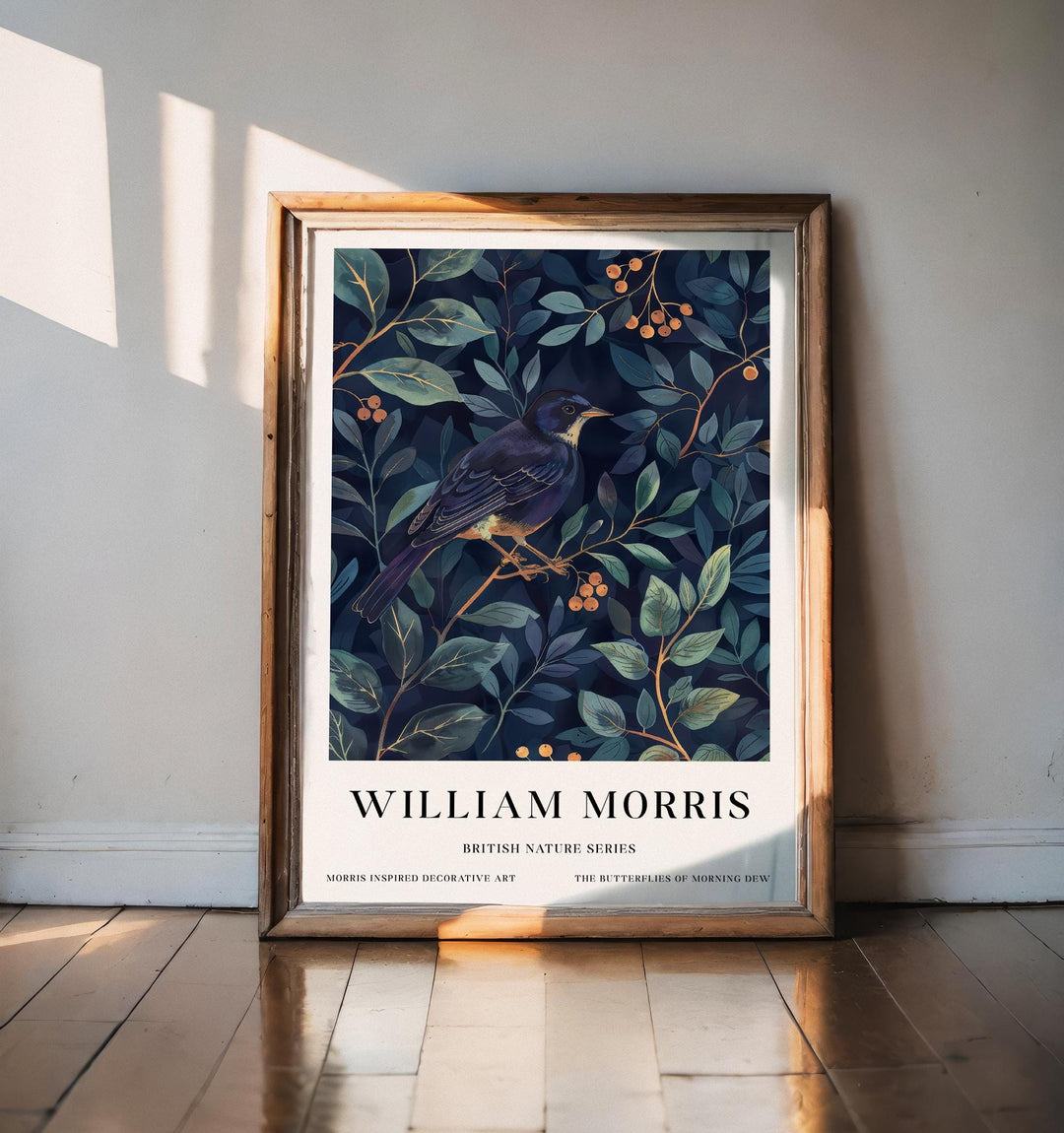 William Morris Blackbird Wall Art Blue Botanical Print Vintage Bird Cottagecore Decor Arts And Crafts Nature Poster Artwork for Home
