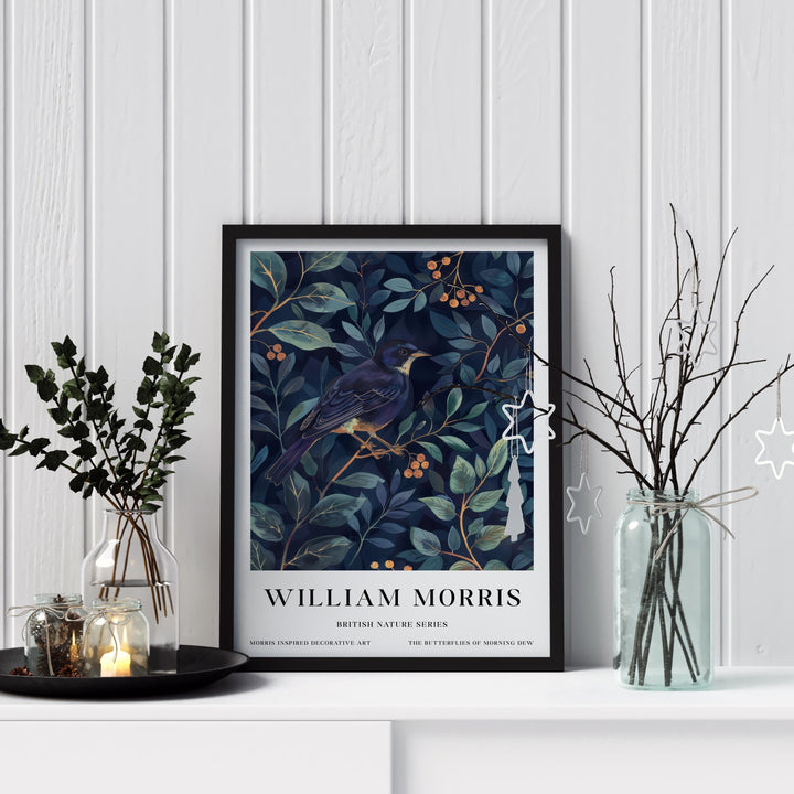 William Morris Blackbird Wall Art Blue Botanical Print Vintage Bird Cottagecore Decor Arts And Crafts Nature Poster Artwork for Home