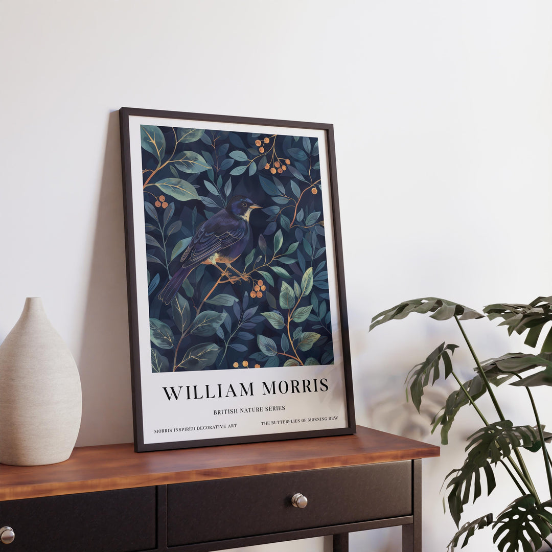 William Morris Blackbird Wall Art Blue Botanical Print Vintage Bird Cottagecore Decor Arts And Crafts Nature Poster Artwork for Home