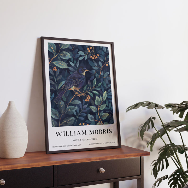 William Morris Blackbird Wall Art Blue Botanical Print Vintage Bird Cottagecore Decor Arts And Crafts Nature Poster Artwork for Home