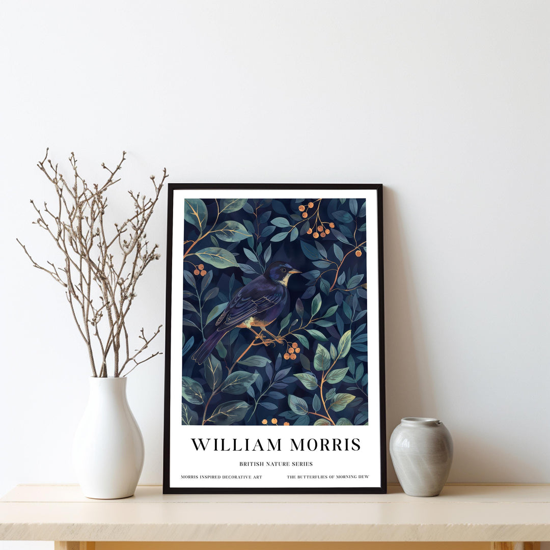 William Morris Blackbird Wall Art Blue Botanical Print Vintage Bird Cottagecore Decor Arts And Crafts Nature Poster Artwork for Home