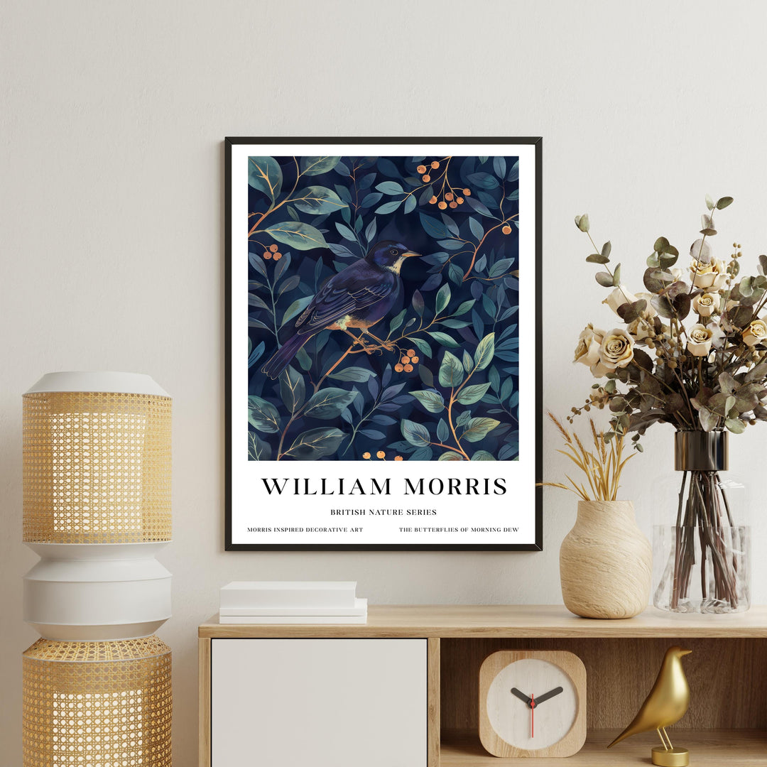 William Morris Blackbird Wall Art Blue Botanical Print Vintage Bird Cottagecore Decor Arts And Crafts Nature Poster Artwork for Home