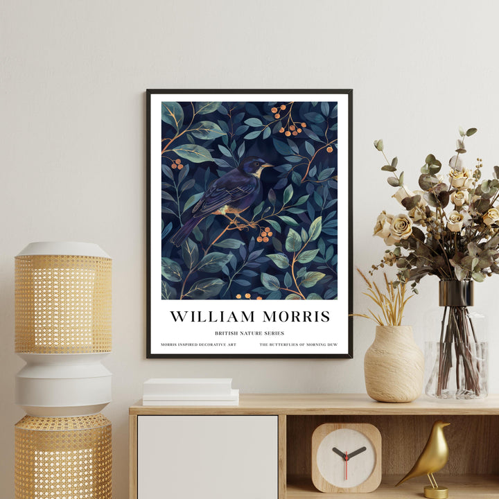 William Morris Blackbird Wall Art Blue Botanical Print Vintage Bird Cottagecore Decor Arts And Crafts Nature Poster Artwork for Home
