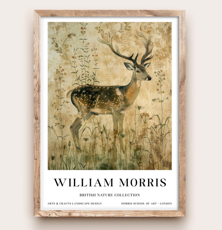 William Morris Stag Deer Wall Art Vintage Botanical Print Antique Style Cottagecore Nature Decor Arts And Crafts Poster Artwork for Home
