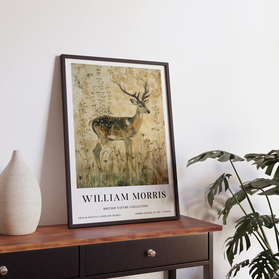 William Morris Stag Deer Wall Art Vintage Botanical Print Antique Style Cottagecore Nature Decor Arts And Crafts Poster Artwork for Home