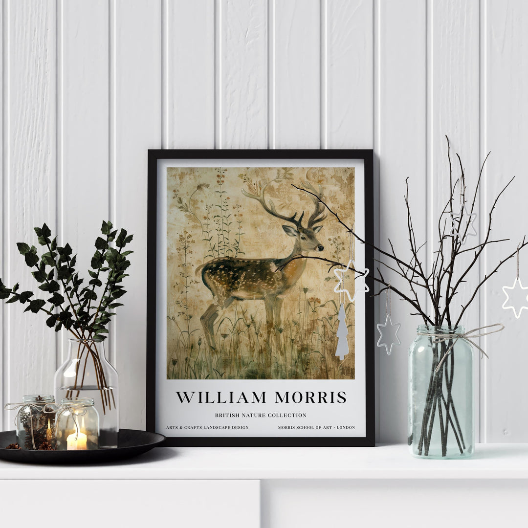 William Morris Stag Deer Wall Art Vintage Botanical Print Antique Style Cottagecore Nature Decor Arts And Crafts Poster Artwork for Home