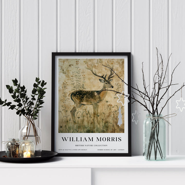 William Morris Stag Deer Wall Art Vintage Botanical Print Antique Style Cottagecore Nature Decor Arts And Crafts Poster Artwork for Home