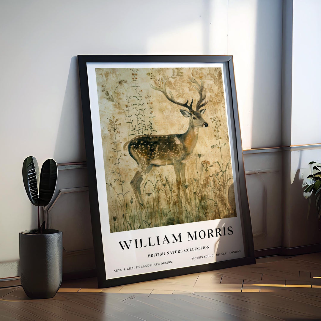 William Morris Stag Deer Wall Art Vintage Botanical Print Antique Style Cottagecore Nature Decor Arts And Crafts Poster Artwork for Home