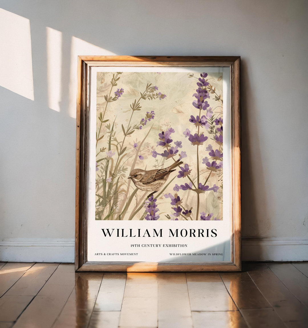 William Morris Sparrow Bird Wall Art Lavender Botanical Print Vintage Cottagecore Meadow Decor Arts And Crafts Poster Artwork for Home