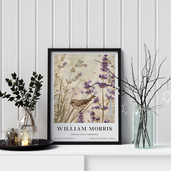 William Morris Sparrow Bird Wall Art Lavender Botanical Print Vintage Cottagecore Meadow Decor Arts And Crafts Poster Artwork for Home