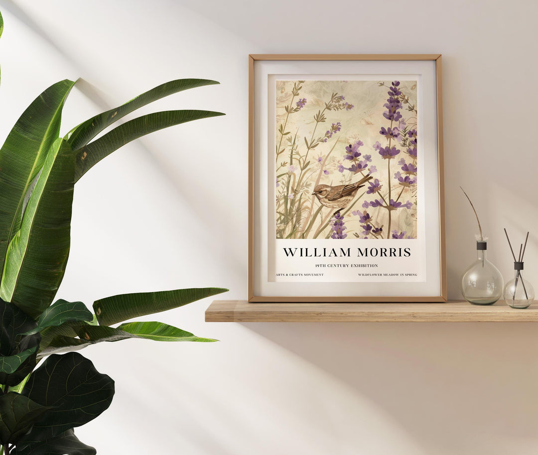 William Morris Sparrow Bird Wall Art Lavender Botanical Print Vintage Cottagecore Meadow Decor Arts And Crafts Poster Artwork for Home