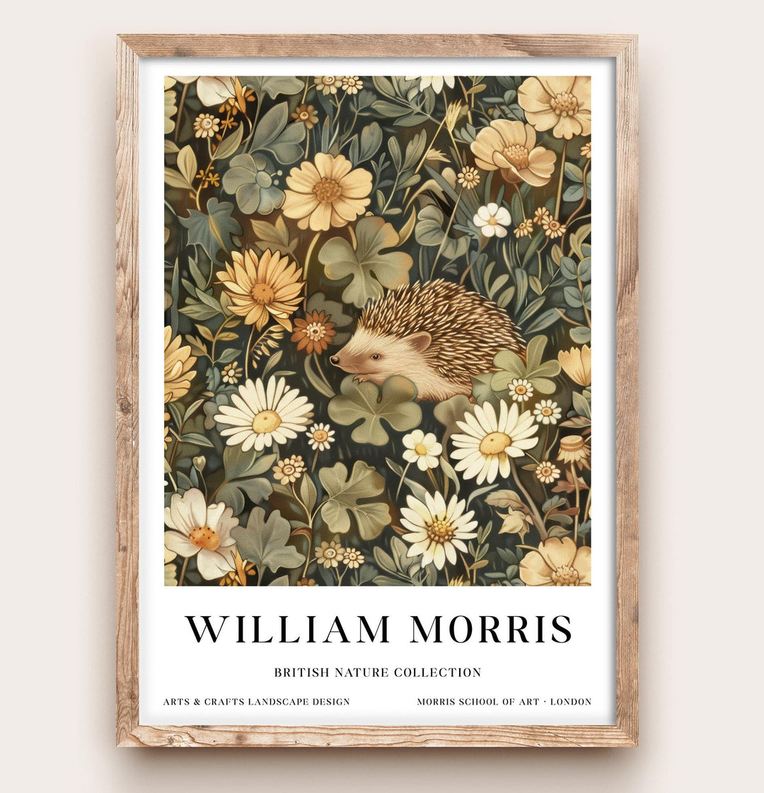William Morris Hedgehog Wall Art Botanical Floral Print Vintage Cottagecore Nature Decor Arts And Crafts Poster Artwork for Home